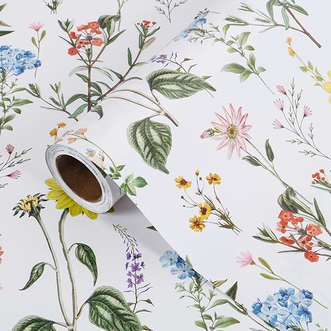 RayofSun Floral Wrapping Paper Roll 17 in x 32 ft Mini Roll Yellow Flower Wildflowers Plants Gift Wrap Paper for All Occasion Wedding Birthday Bridal Shower Party Baby Shower Christmas