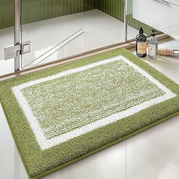 Color&Geometry Simple and Stylish Large Bath Mats for Bathroom Non Slip, 24"x36" Moss Green and Ivory Bathroom Rugs, Absorbent, Soft, Washable, Microfiber Bath Rug Shower Mat Outside Shower
