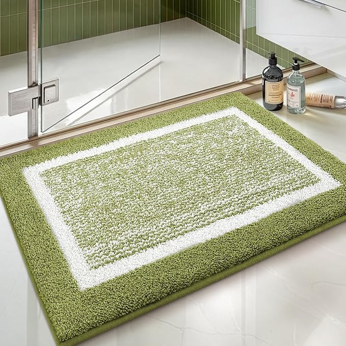 Color&Geometry Small Bath Mats for Bathroom Simple and Stylish, 16"x24" Moss Green and Ivory Bathroom Rugs, Non Slip, Absorbent, Soft, Washable, Microfiber Bathmat Shower Mat Outside Shower