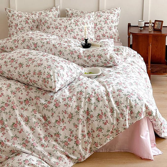 HighBuy Pink Floral Comforter Set Queen Vintage Floral Comforter Sets with Pink Botanical Soft Cozy Queen Bedding Comforter Set with 2 Pillowcases,Cute Floral Bed Comforter Sets for All Season