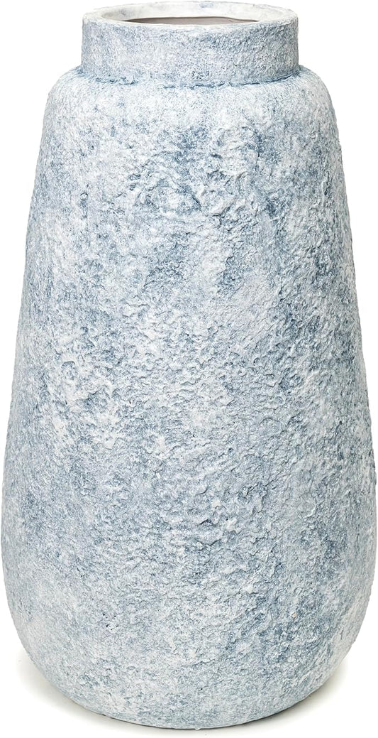 Blue Marble Effect Ceramic Vase-Textured Stone Finish Flower Holder-Modern Decorative Vase-Coastal Home Accent-Distressed Pottery-Tall Elegant Centerpiece [18" W X 8.5" H]