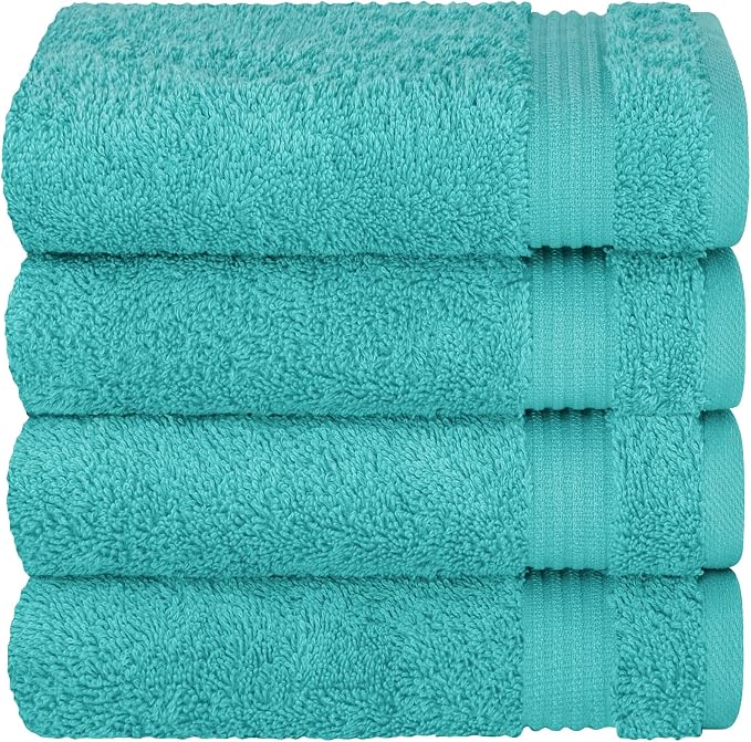 Cotton Paradise 100% Cotton Turkish Towel Set, Soft Absorbent Quick Dry, 4 Piece Hand Towel Set, Turquoise