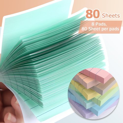 Lined Sticky Notes 3x3 Inch - 8 Pack Premium Self-Adhesive Notepads | Light Colors for Office & Home Use