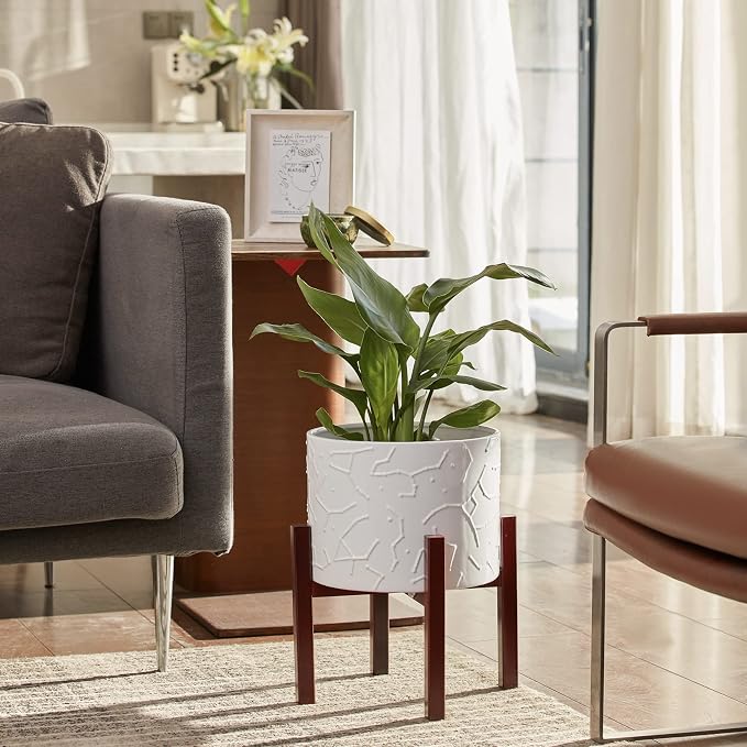 LA JOLIE MUSE Plant-Pots Flower Pots,10 Inch Plant Pot Ceramic Planter with Stand Planters for Indoor Plants