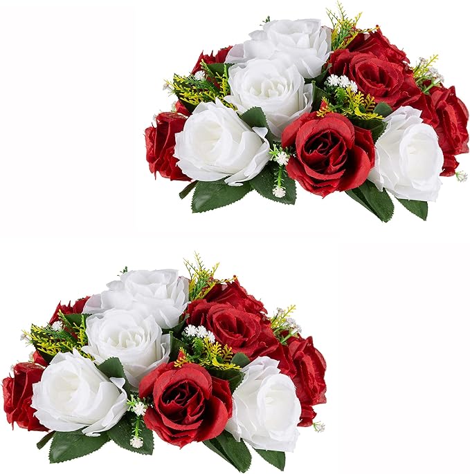 Flower Centerpieces for Wedding Tables: Wedding Table Decorations Crimson&White Flower Balls Centerpieces for Engagement Cerebration Party Center Pieces 2 Packs