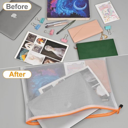 Krvyrn Mesh Zipper Pouches - 12 Pack A3 Waterproof Storage Bags for Games, Puzzles & Supplies