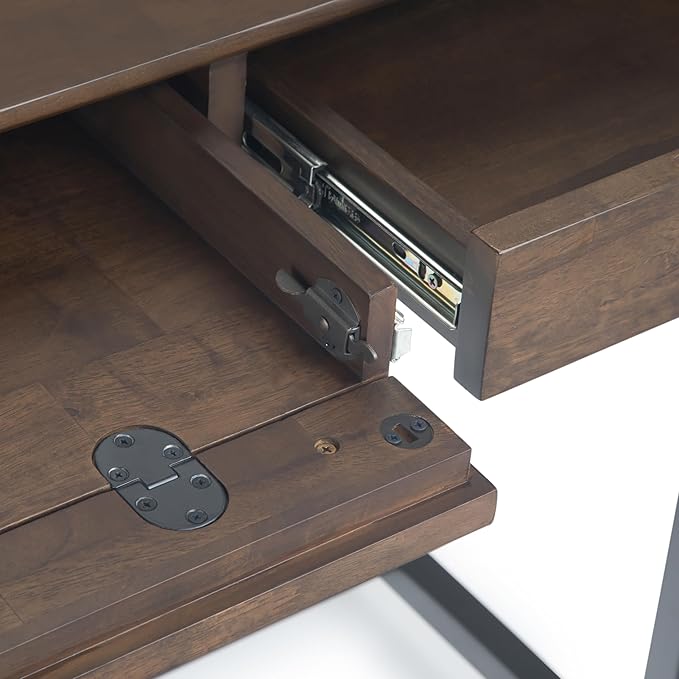 SIMPLIHOME Banting Desk - 60 Inch Wide Solid Hardwood and Metal Writing Desk in Walnut Brown, Modern Industrial Home Office Computer Table for Study with 2 Drawers and Flip-Down Keyboard Tray