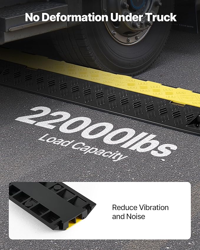 VEVOR 3 PCs Rubber Cable Protector Ramp, 2 Channel Heavy Duty TPU Floor Cord Hose Wire Cover, 1.2'' W x 1.1'' H Channel Size, Traffic Speed Bump with Flip-Open Top Cover, for Indoor Outdoor Use