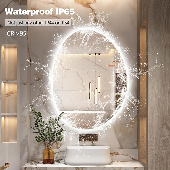 Niccy Irregular LED Bathroom Mirror, 20"x28" Asymmetrical Backlit Vanity Wall Mirrors, Frameless Lighted Mirrors for Bedroom, Living Room, Modern Smart-Mirror with Anti-Fog, Dimmable, Memory Function
