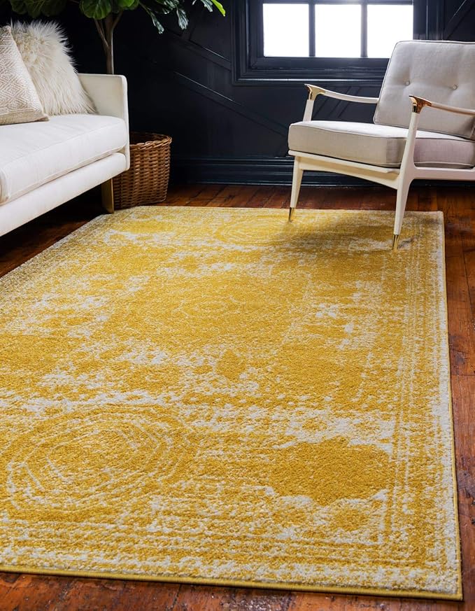 Unique Loom Bromley Collection Area Rug - Wells (9' x 12' 2" Rectangle, Yellow/ Ivory)