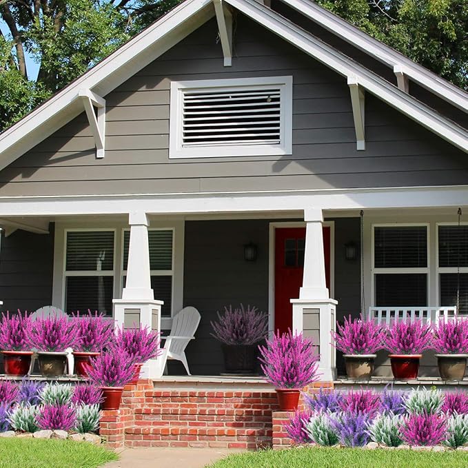 20 Bundles Artificial Lavender Flowers Outdoor UV Resistant Fake Flowers No Fade Faux Plastic Plants Garden Porch Window Box Decorating(Classic Fushia)