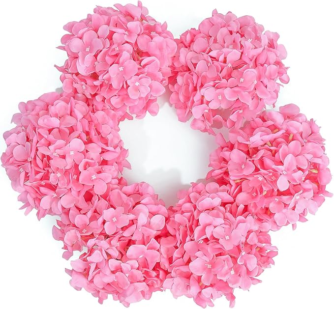 DuHouse Artificial Hydrangea Silk Flower Heads with Stem Fake Hydrangea Flowers for Wedding Home Garden Centerpiece Pack of 6(Peachy Pink)