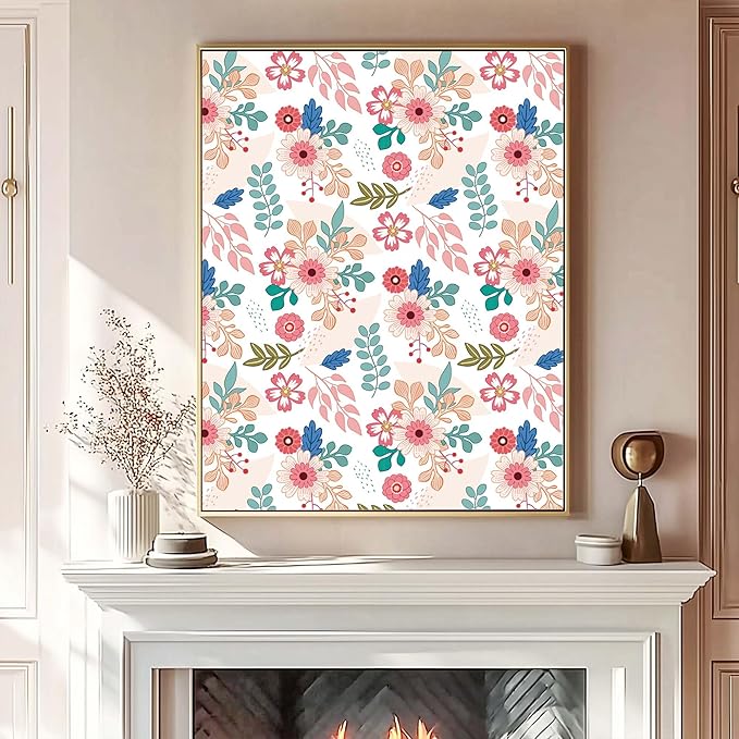 BIOBROWN Kraft Floral Wrapping Paper Roll - 17 Inches X 33 Feet (47 sq. ft. ttl.) Pink Pastel Daisy Design Flower Gift Wrap for Wedding, Bridal Shower, Birthday