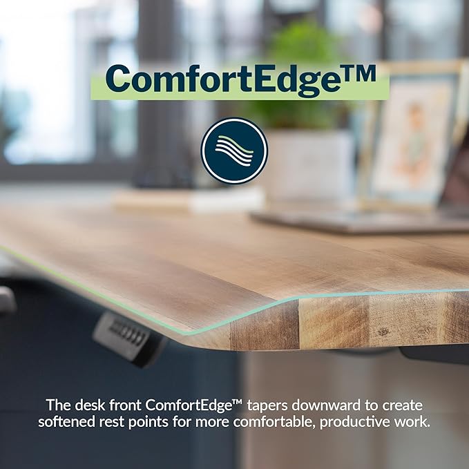 Vari ComfortEdge 40x26 Inch Adjustable Standing Desk – Small Electric Sit Stand VariDesk for Apartment, Bedroom, or Home Office + Beveled Edge, Tool-Free Assembly (Reclaimed Wood)