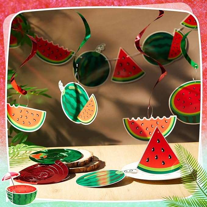 34 Pcs Summer Watermelon Party Decorations Watermelon Hanging Swirl Decorations Pre Strung Watermelon Banner Fruit Birthday Party Supplies for Summer Hawaiian Tropical Luau Beach Themed Party
