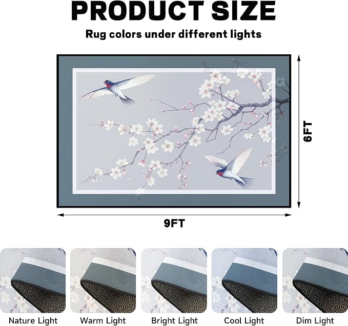 Cherry Blossom Area Rug 3D Swallow Sakura Floral Rugs for Entryway Bedroom Living Room Kitchen Home Decor Soft Non Slip Indoor Carpet Washable Low Pile Floor Mat,6'x9'