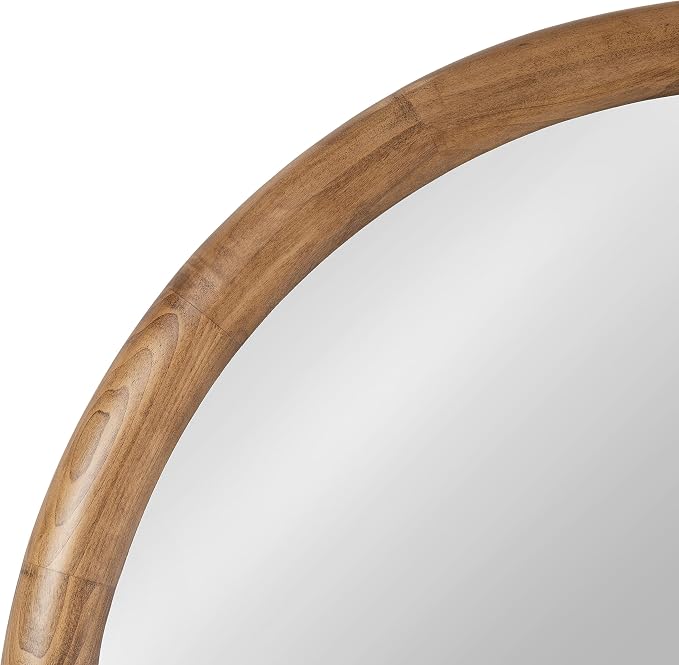 Kate and Laurel Dessa Transitional Round Wooden Wall Mirror; 32 Inch Diameter; Natural Rustic; Modern Circle Bathroom Vanity Mirror with Chunky Rounded Profile and Solid Poplar Wood Frame