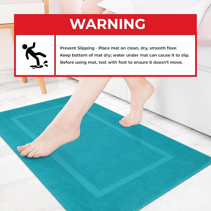 Cotton Paradise 100% Cotton Turkish Bathmat Set, Soft Absorbent Quick Dry, 2 Piece 20x34 Bathmat Floor Set, Ocean Aqua