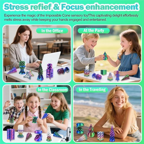 Skiennix 3D Printed Spiral Fidget Toys Set - 10 Pack for Stress Relief & Anxiety Relief | Various Shapes