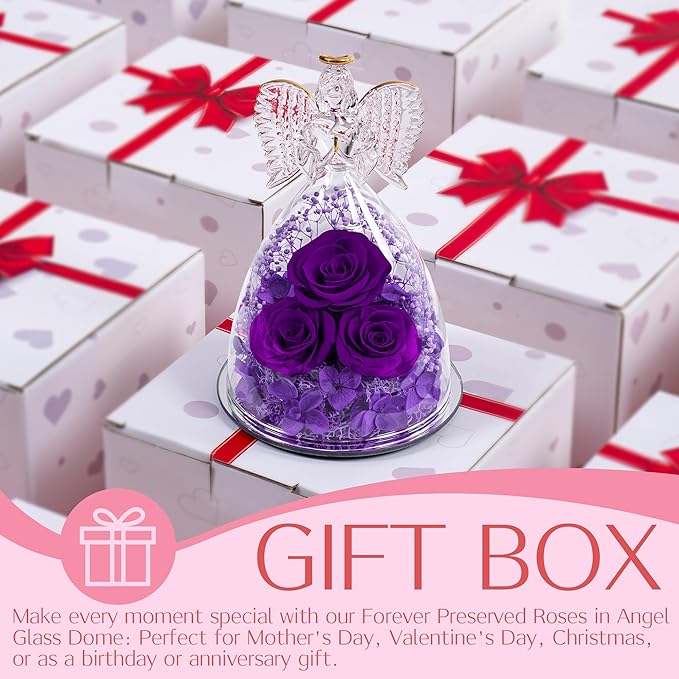 Christmas Flowers Gifts for Grandma Mom,Forever Real Roses in Angel Figurines,Christmas Roses Gifts for Women Wife Mother in Law/Purple