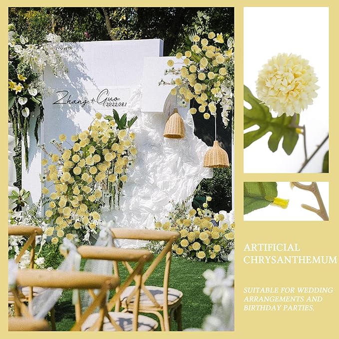 8PCS 20.5In Yellow Fake Flowers Artificial Chrysanthemum Faux Mums Matching 2PCS White Daisy Faux Flowers for Vase Fall Long Stems Flower Silk Flower for Home Decor Wedding Decor (No Vase)