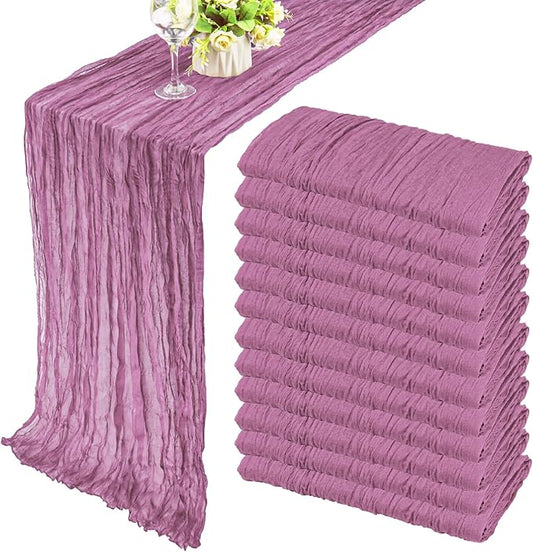 12 Pack 10Ft Cheesecloth Table Runner 35x120 Inch Boho Gauze Table Runner Rustic Cheese Cloth Long Romantic Table Runners for Wedding Bridal Shower Birthday Party Table Decor (Mauve)