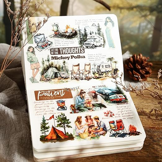 AuriicLeaf Forest Camping Theme PET Tape Set, 6 Rolls of Nature Adventure Stickers for Scrapbooking, Junk Journaling, DIY Crafts, and Art Supplies