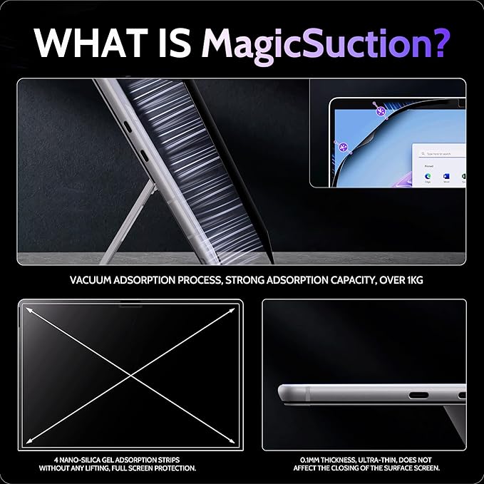 Peslv Privacy Screen for 12.3 Inch Surface Pro 7+/7/6/5/4/3, MagicSuction™ Removable Anti Spy Black Protector, Glare Blue Light Filter for Microsoft Laptop Computer Monitor