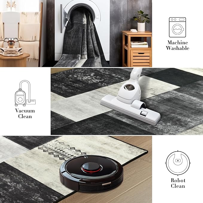 Tepook 8x10 Area Rugs for Living Room, Modern Large Geometric Rug for Bedroom, Washable Patchwork Rug Indoor Non Slip Throw Carpets for Dining Room Office Farmhouse Home Decor, Black and White