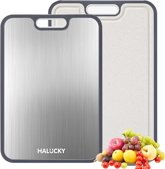 Titanium Cutting Board for Kitchen, Non Toxic Cutting Board Double Sided Food Grade, 2-in-1 Pure Titanium and Wheat Straw PP, Chopping Board for Meat and Fruit, Easy to Clean Large Size 16”×11”