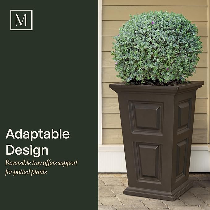 Mayne Wyndham 24-Inch Tall Planter – Self-Watering, Weather-Resistant Planter for Flowers – Durable Indoor/Outdoor Design for Patio, Porch, or Entryway