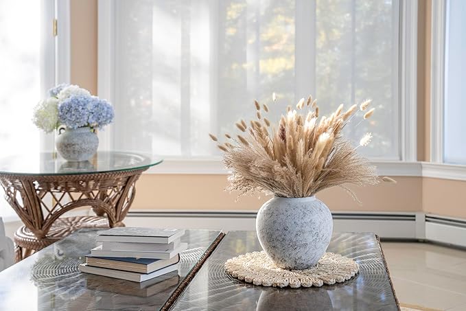 CozyWel Rustic White Ceramic Vase Flower Vase with Hand-Glazed, Big Textured Round Vase for Centerpieces, Kitchen, Living Room, Bedroom Decor Gifts