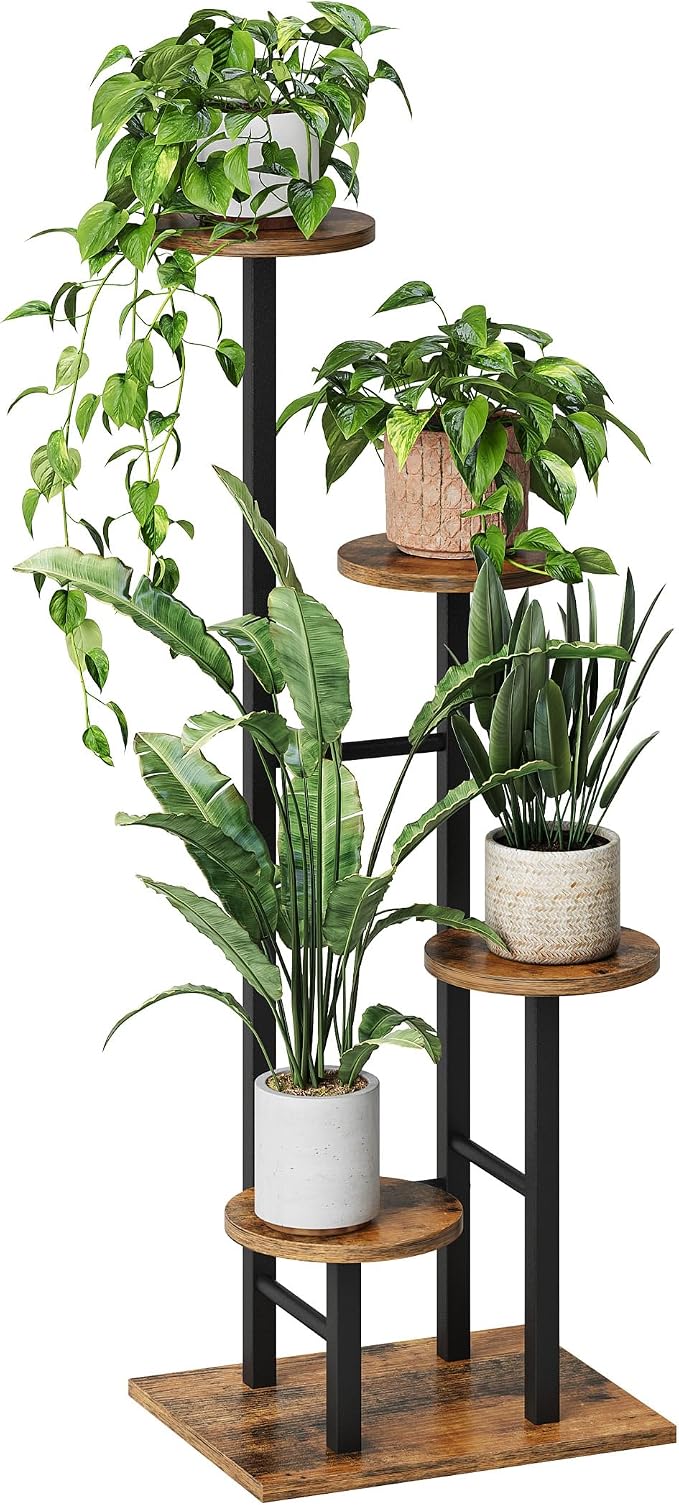 5 Tier Plant Stand Indoor, Corner Plant Shelf, Plant Shelves Organizer, Flower Stand for Multiple Plants, Tall Wood Plant Shelf Holder for Indoor, for Living Room, Balcony GPS108RB