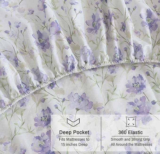 RUVANTI 100% Organic Cotton Sheets Split King, Percale Weave, GOTS Certified, 5-Piece Set, Deep Pocket 15", Crisp & Breathable, Soft Durable Bedding, Sábanas Algodón Orgánico – Heather