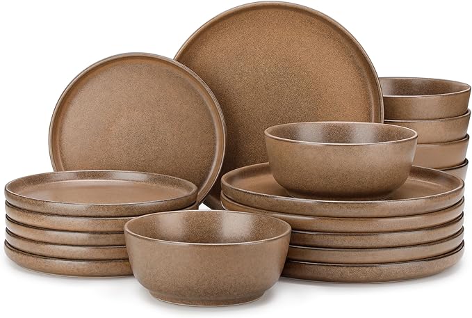 vancasso Plates and Bowls Sets, 18 Pieces Stoneware Dinnerware Set for 6, Ceramic Dish Set for Kitchen, Microwave and Dishwasher Safe, Muted Brown, Series ZERMATT