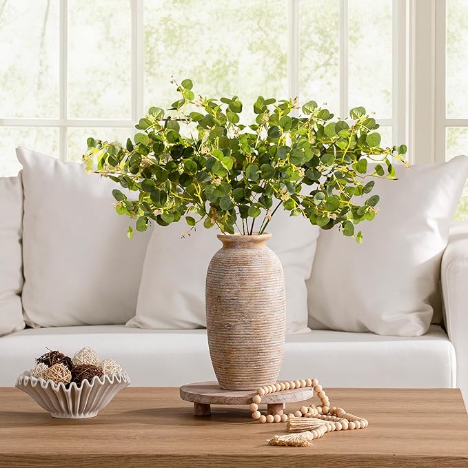 Ceramic Flower Vase, 12.5" Large Rustic Farmhouse Vases Home Decor Tall Pottery Decorative Pampas Vase for Table Living Room Entryway Mantel Bookshelf Bedroom Bathroom Kitchen-Yellow