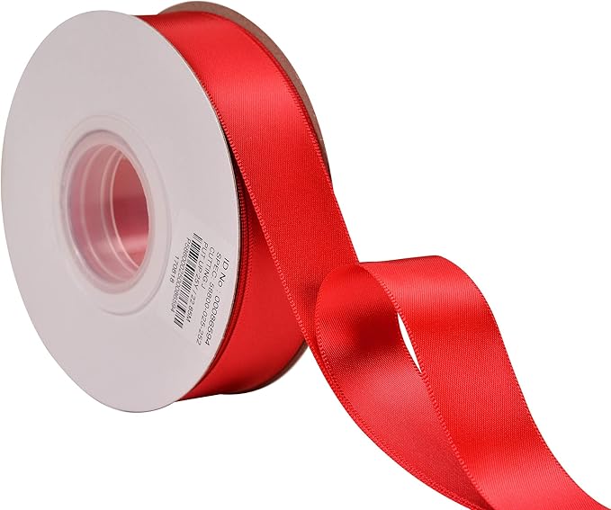 YAMA Double Face Satin Ribbon - 1 inch 25 Yards for Gift Package Wrapping,Floral Design,Hair Accessories,Crafting,Sewing,Wedding Decor, Hot Red