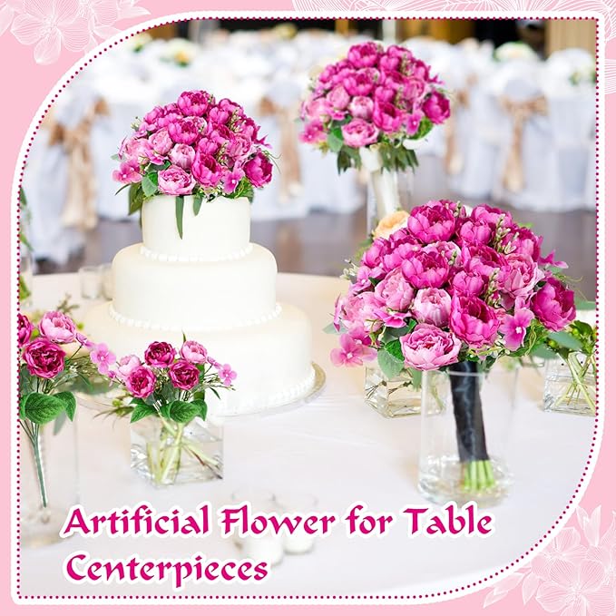 Olgaa 12 Bundles Peonies Artificial Flowers Fake Peony Bouquet Faux Peonies Flowers Bulk with Stems Flower Balls for Centerpiece Table Decorations Wedding Bridal Floral Arrangement (Rose Red)