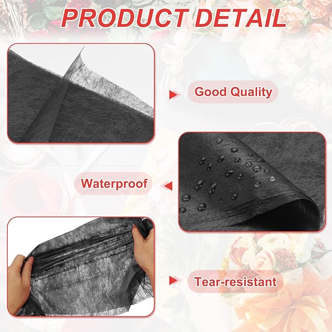 PATIKIL Flower Wrapping Paper 29.5 Ft x 22.8 Inch, Cotton Wrapping Flower Paper Tissue Paper for Flower Bouquet Gift Wrapping Valentine's Day Graduation Gift Floral Wrap, Black