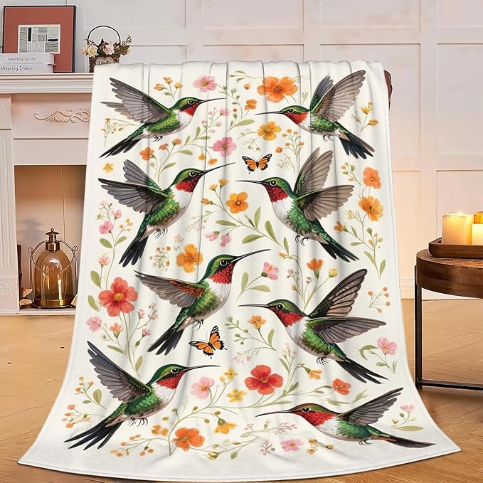 Hummingbird Throw Blanket Hummingbird Blanket Soft Cozy Fleece Fuzzy Stuffed Plush Flannel Animal Gifts for Girls Women Boys Kids Adults 40''x50''