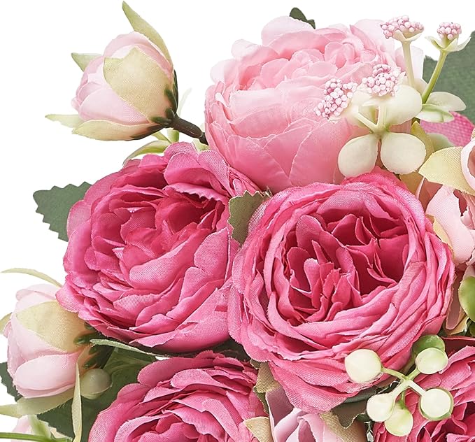 Mkono Peonies Artificial Flowers, Small Silk Flowers for Home Decor Indoor Fake Bouquet Faux Floral Arrangements Dining Table Centerpieces for Kitchen Bridal Wedding Party Decor (2, Mixed Pink)