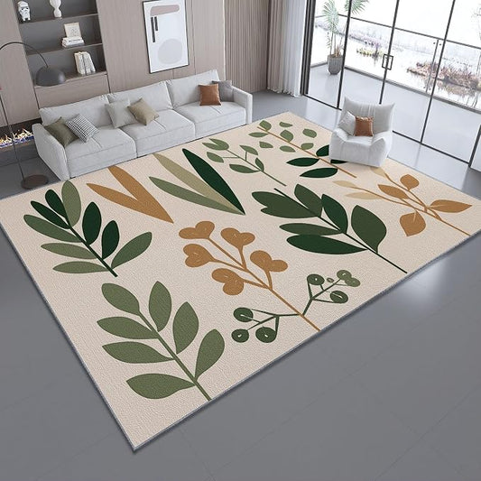 Area Rugs for Living Room, 2x3 Washable Rug Green Soft Low Pile Non-Slip Carpet Stain Resistant Carpets for Bedroom Dining Room Farmhouse Nursery, Retro Leaves Bohemian Plants