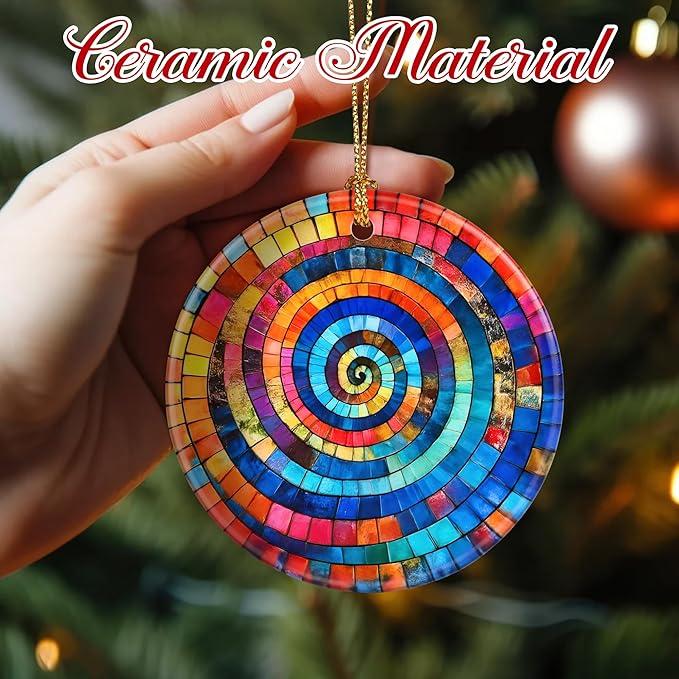 Christmas Ornaments, 2.8 Inch Ceramic Hanging Ornament, Christmas Tree Ornaments, Xmas Decorations, Holiday Decorations, Gifts for Art Lovers, Holiday Party Gifts, and Xmas Gift Ideas - Rainbow Spiral