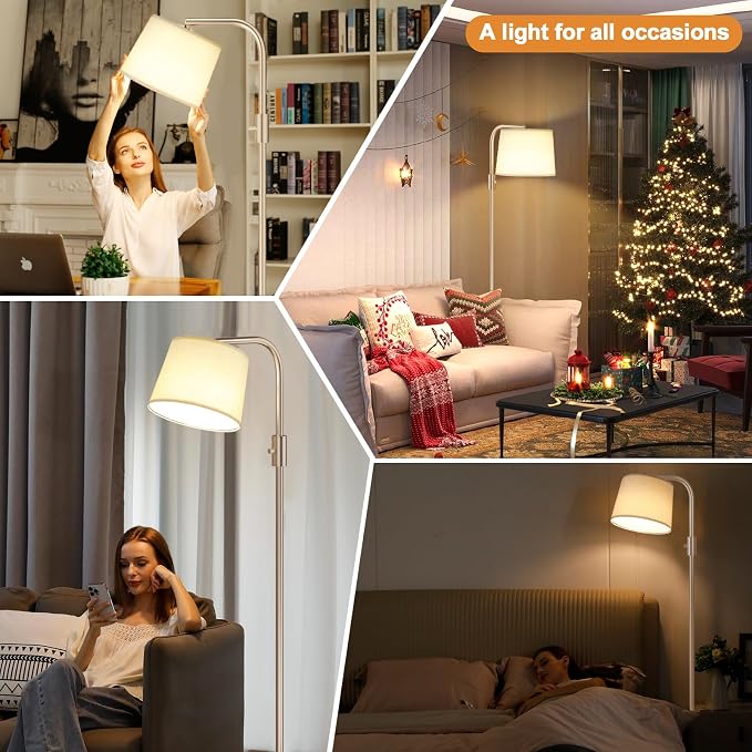 Ambimall Fully Dimmable Floor Lamp with 9W LED Bulb, Standing Lamp for Living Room with Adjustable Head, Modern Tall Light with Rotary Switch for Office, Light Gold and Beige