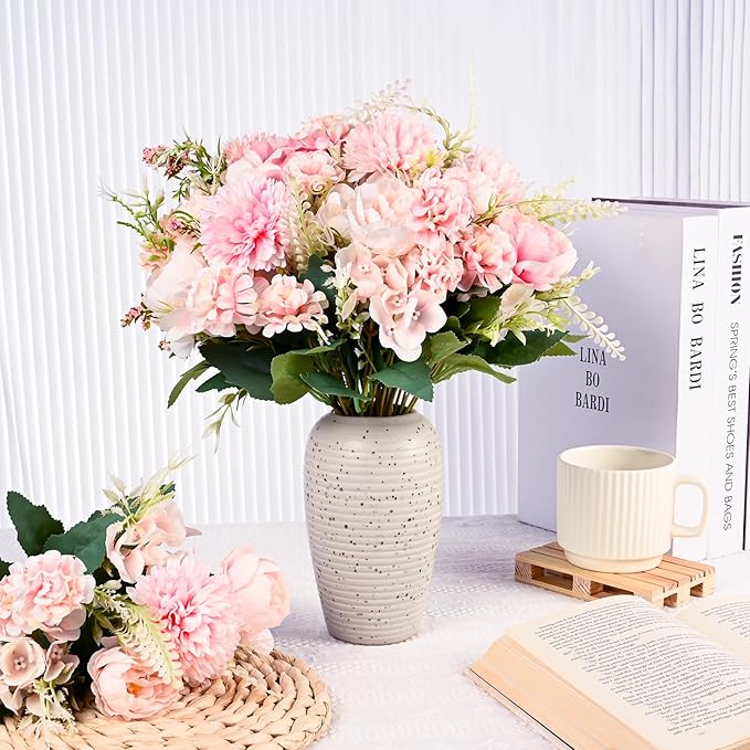Olgaa 12 Bundles Peonies Artificial Flowers Silk Flowers Fake Peony Bouquet Faux Peonies Flowers Bulk for Wedding Decor Centerpiece Table Decorations (Pink)