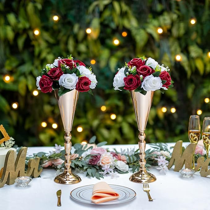 Flower Centerpieces for Wedding Tables: Wedding Table Decorations Burgundy & White Flower Balls Centerpieces for Engagement Cerebration Party Center Pieces 10 Packs
