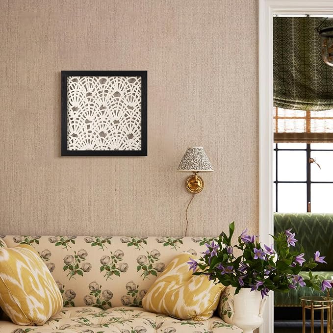 FOLKOR Framed Abstract Wall Art Apartment Living Room Decoration, 12" Handmade Rice Paper Black and White Shadow Box Artwork, Geometric Beach House Decor Wall Hanging Sculpture Gallery Art Decor