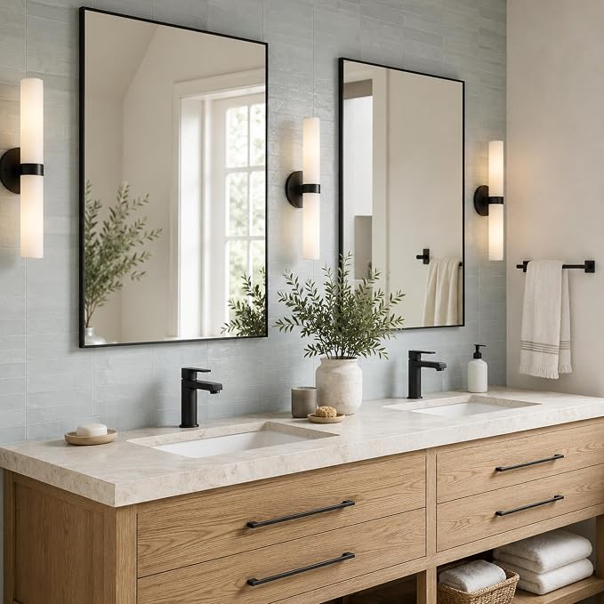 2-Pack 24"x36" Matte Black Bathroom Mirror, Thin Metal Frame, Heavy-Duty Rectangular Vanity Mirror for Over Sink, HD Shatterproof Glass, Modern Farmhouse & Industrial Style