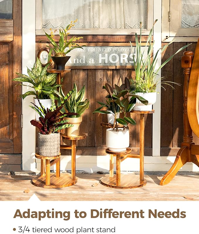 Bamworld Plant Stand Indoor Plant Shelf 4 Tier Wood Plant Stand for Multiple Plants, Tall Corner Plant Stands for Outdoor Round Flower Stand Plant Holder for Living Room Patio Garden Balcony