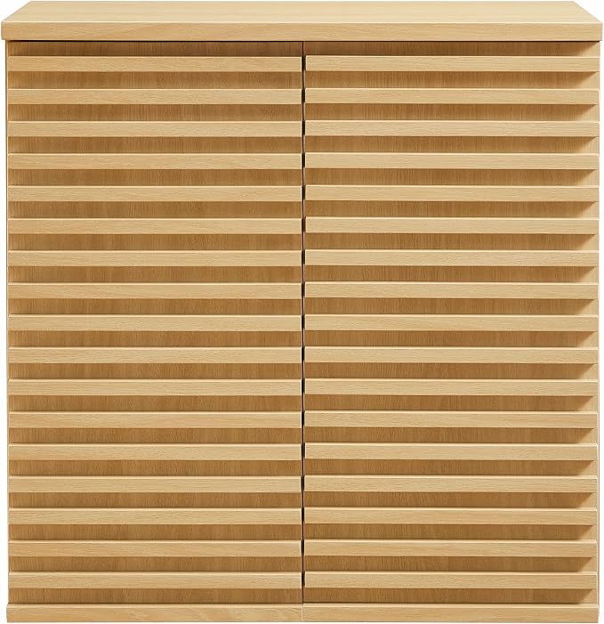 Modway Render Wall Mounted Bathroom Cabinet in Oak - 23.5 Inch Compact Wall Storage with Slatted Doors and Adjustable Shelves for Bathroom or Laundry Room